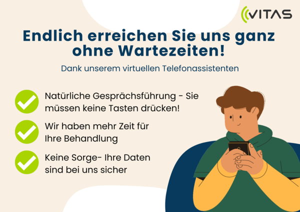 Vitas Telefonassistentin 24 Stunden /7 Tage für unser Praxistelefon: 0641 980124 Vitas Telefonassistentin 24 Stunden /7 Tage für unser Praxistelefon: 0641 980124